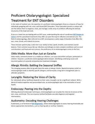 Specialized Treatment for ENT Disorders