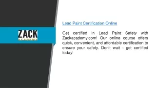Lead Paint Certification Online Zackacademy.com