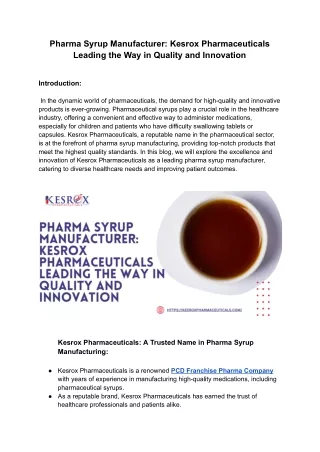 Pharma Syrup Manufacturer_ Kesrox Pharmaceuticals Leading the Way in Quality and Innovation