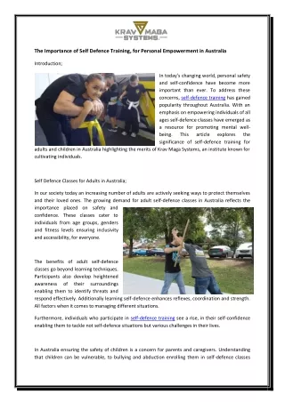 The Importance of Self Defence Training, for Personal Empowerment in Australia