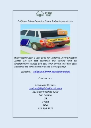 California Driver Education Online  Mydrivepermit.com