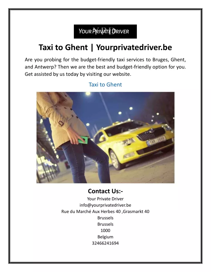 taxi to ghent yourprivatedriver be