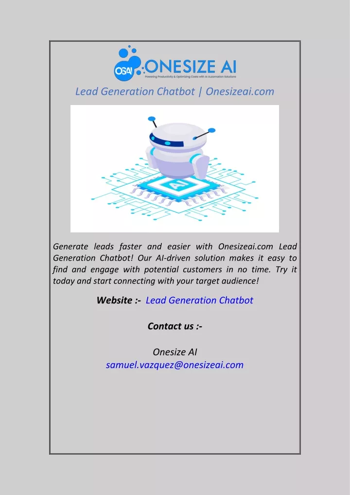 lead generation chatbot onesizeai com