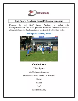 Kids Sports Academy Dubai  Ultrasportsme