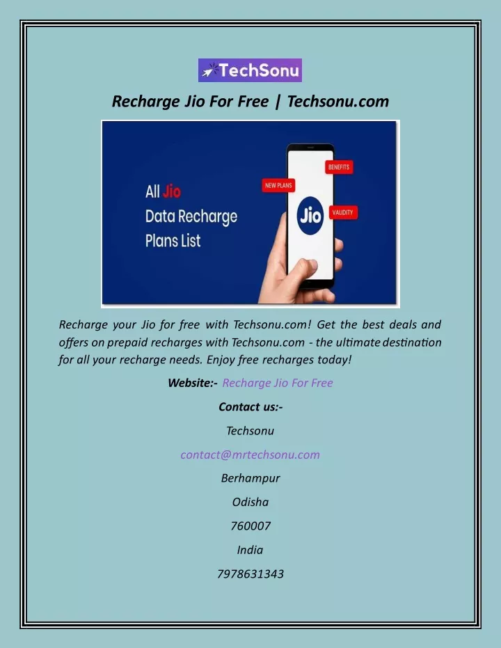 recharge jio for free techsonu com