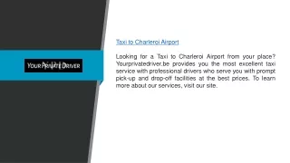 Taxi To Charleroi Airport Yourprivatedriver.be