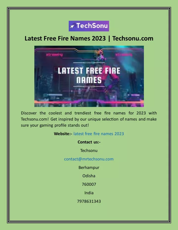 latest free fire names 2023 techsonu com