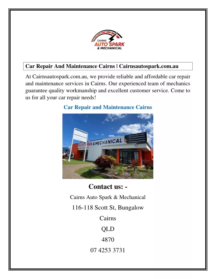 car repair and maintenance cairns cairnsautospark