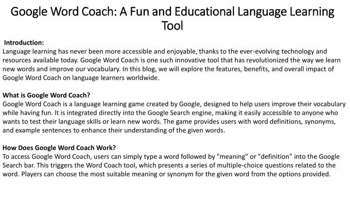 google word coach a fun and educational language