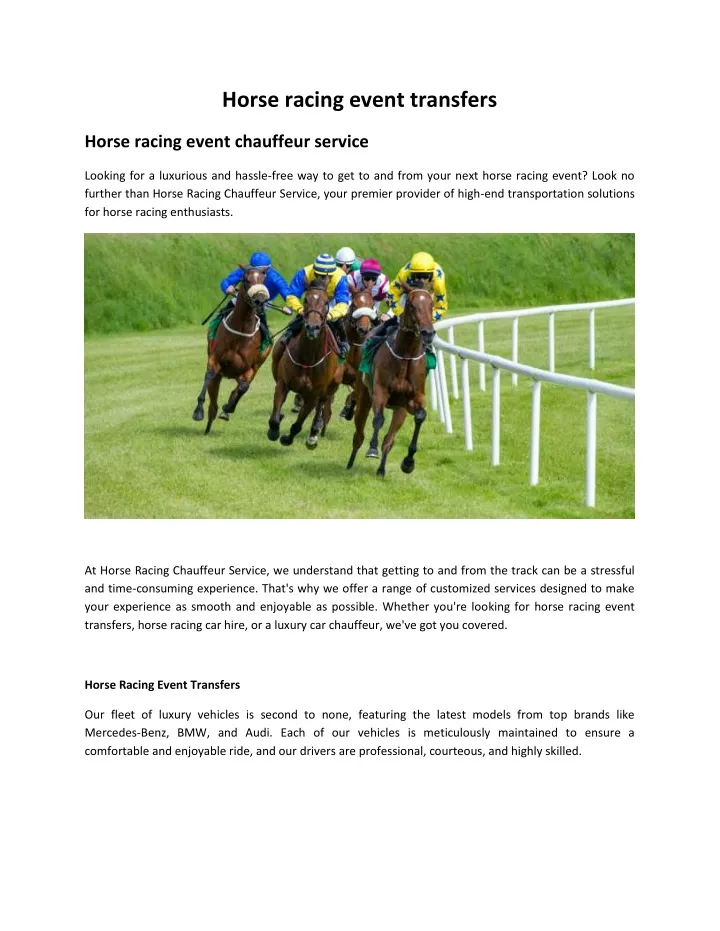 horse racing event transfers