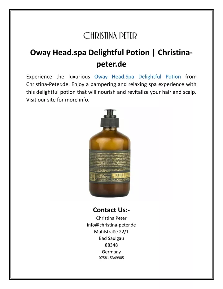 oway head spa delightful potion christina peter de