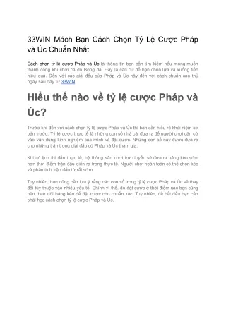 Cách Chọn Tỷ Lệ Cược Pháp và Úc