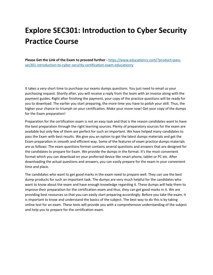 explore sec301 introduction to cyber security