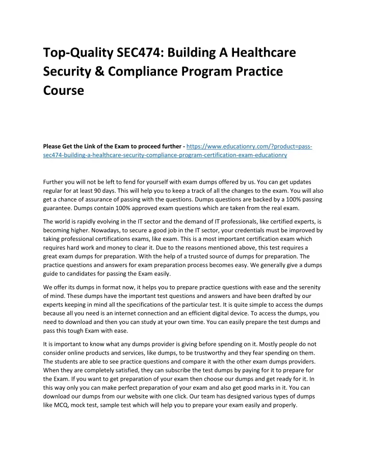 top quality sec474 building a healthcare security