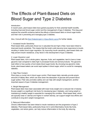 The Effects of Plant-Based Diets on Blood Sugar and Type 2 Diabetes