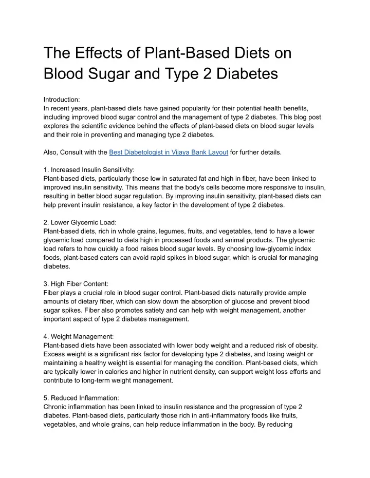 the effects of plant based diets on blood sugar