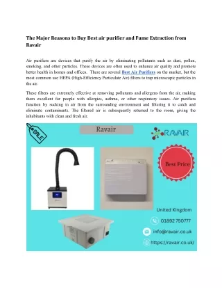 The Major Reasons to Buy Best air purifier and Fume Extraction from Ravair.pdf