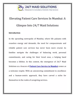 Patient Care Service in Mumbai Call-8291138009