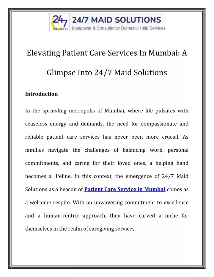 elevating patient care services in mumbai a