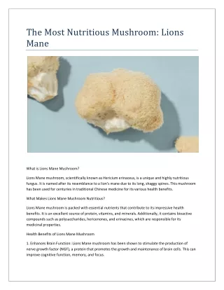 The Most Nutritious Mushroom Lions Mane