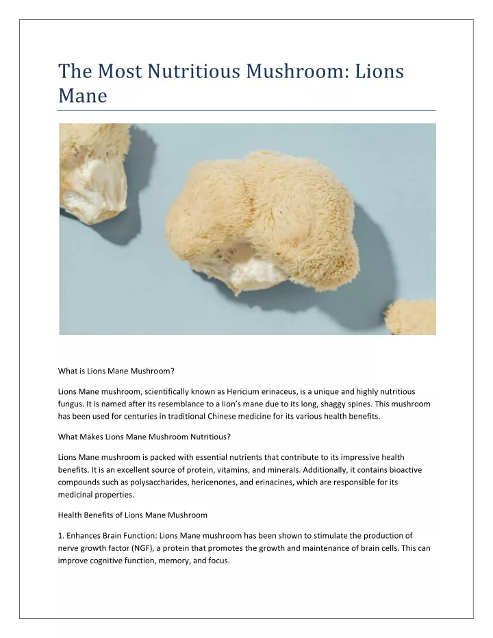 the most nutritious mushroom lions mane