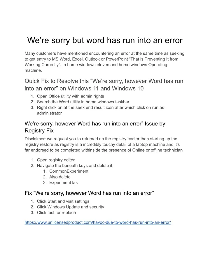 we re sorry but word has run into an error