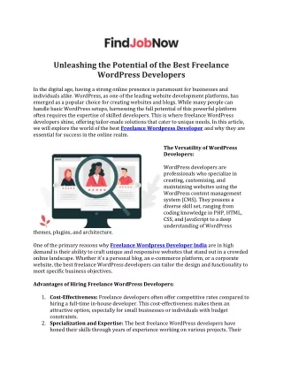 Unleashing the Potential of the Best Freelance WordPress Developers