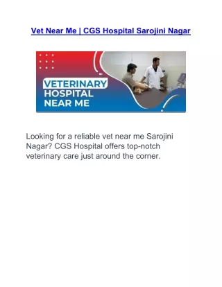 Vet Near Me | CGS Hospital Sarojini Nagar