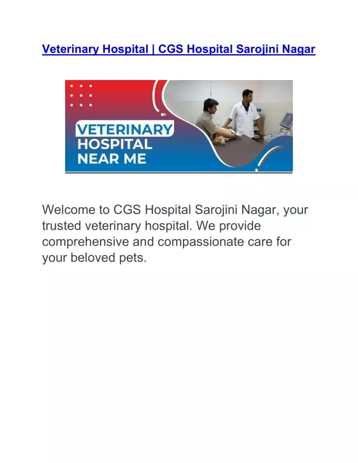 veterinary hospital cgs hospital sarojini nagar