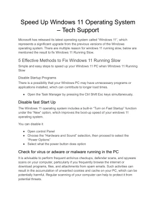 Speed Up Windows 11 Operating System
