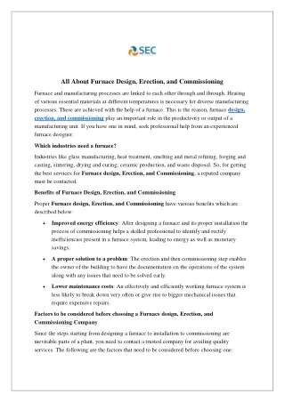 All About Furnace Design, Erection, and Commissioning