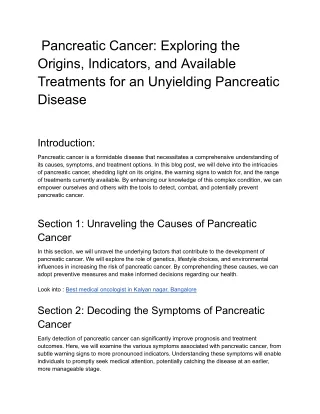 Pancreatic Cancer_ Exploring the Origins, Indicators, and Available Treatments for an Unyielding Pancreatic Disease