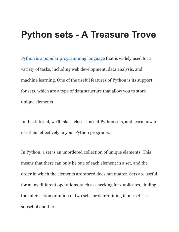 python sets a treasure trove