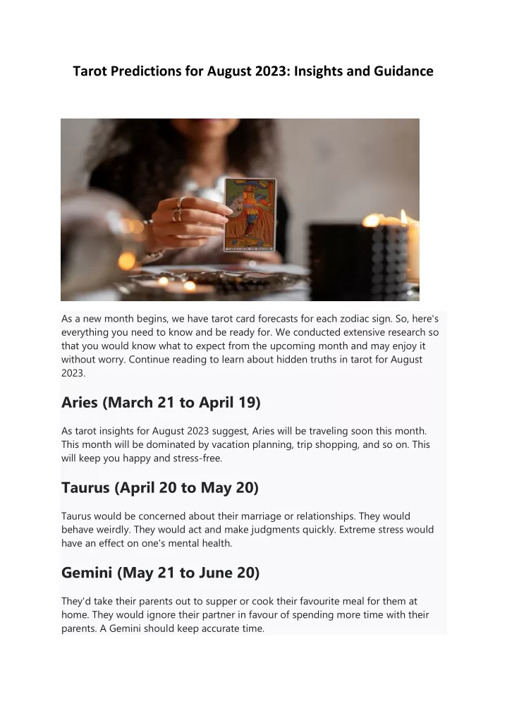 tarot predictions for august 2023 insights