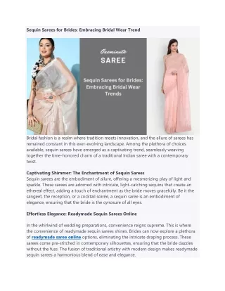 Sequin Sarees for Brides: Embracing Bridal Wear Trend
