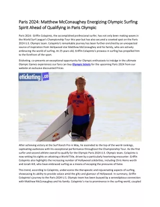 Paris 2024  Matthew McConaughey Energizing Olympic Surfing Spirit Ahead of Qualifying in Paris Olympic