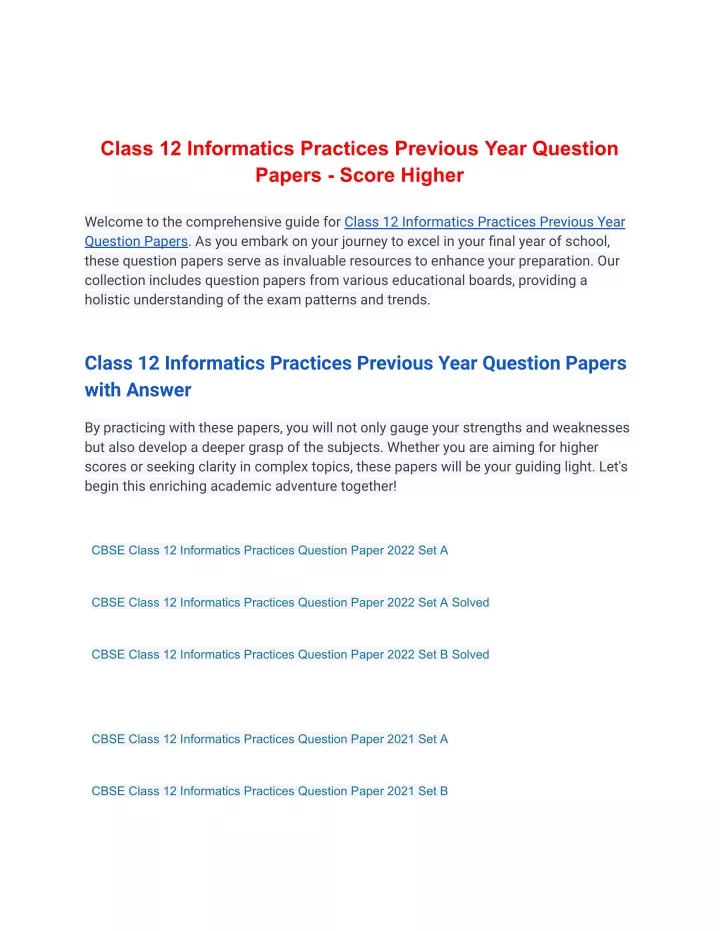 class 12 informatics practices previous year