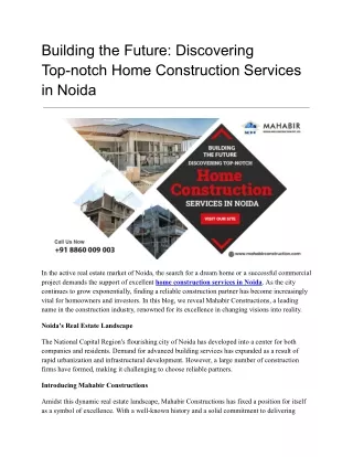 Home Construction Services in Noida