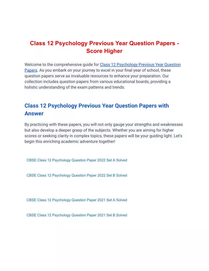class 12 psychology previous year question papers