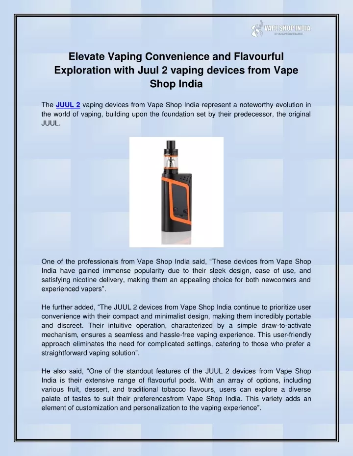 elevate vaping convenience and flavourful