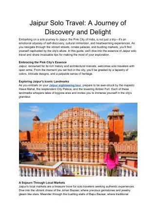 Jaipur Solo Travel_ A Journey of Discovery and Delight