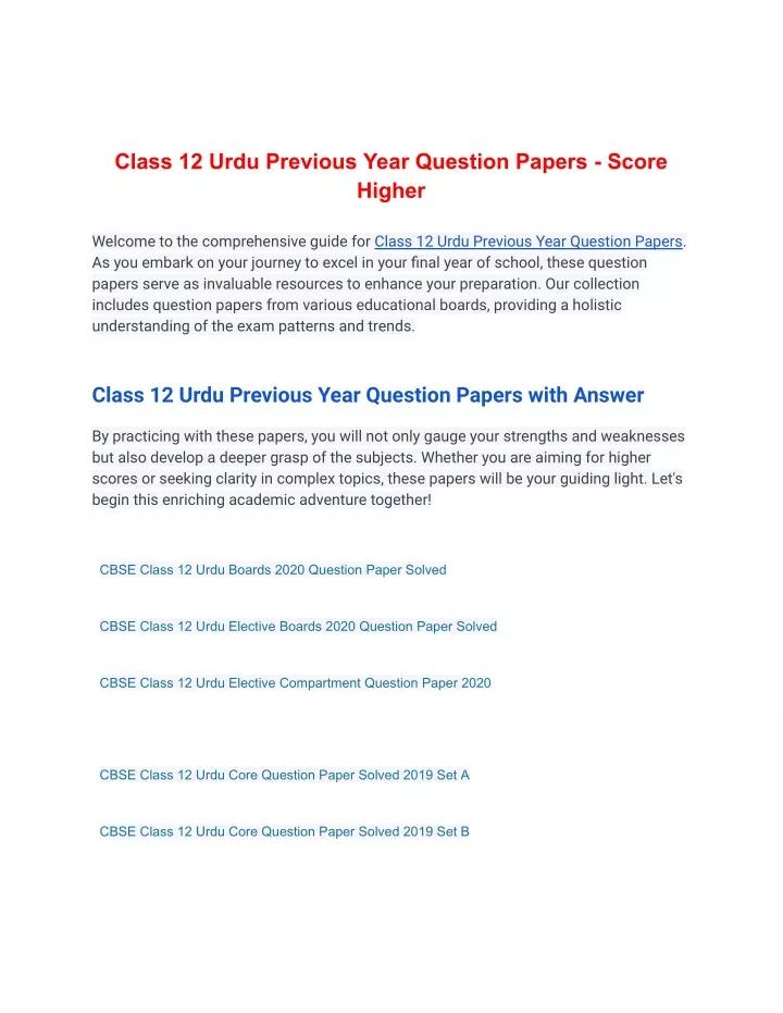 class 12 urdu previous year question papers score