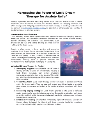 Harnessing the Power of Lucid Dream Therapy for Anxiety Relief