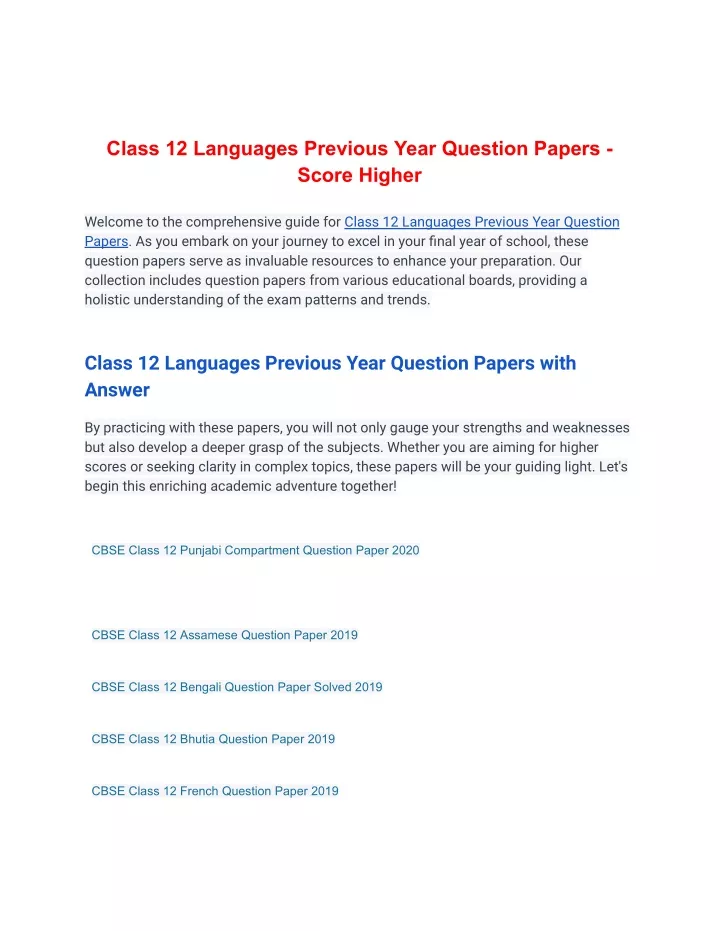 class 12 languages previous year question papers