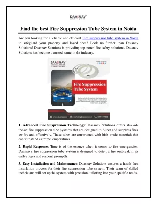 Find the best Fire Suppression Tube System in Noida