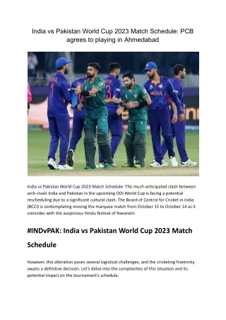 india vs pakistan world cup 2023 match schedule