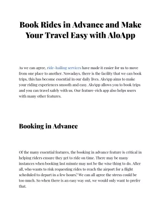 Book Rides in Advance and Make Your Travel Easy with AloApp