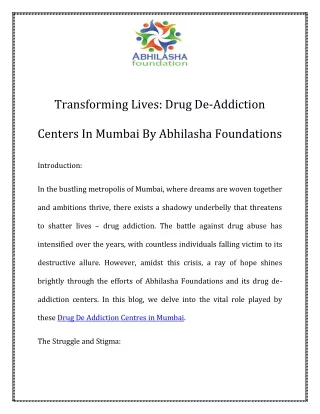 transforming lives drug de addiction