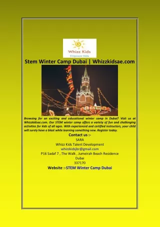 Stem Winter Camp Dubai  Whizzkidsae  com