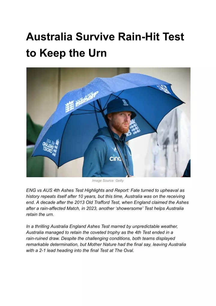 australia survive rain hit test to keep the urn
